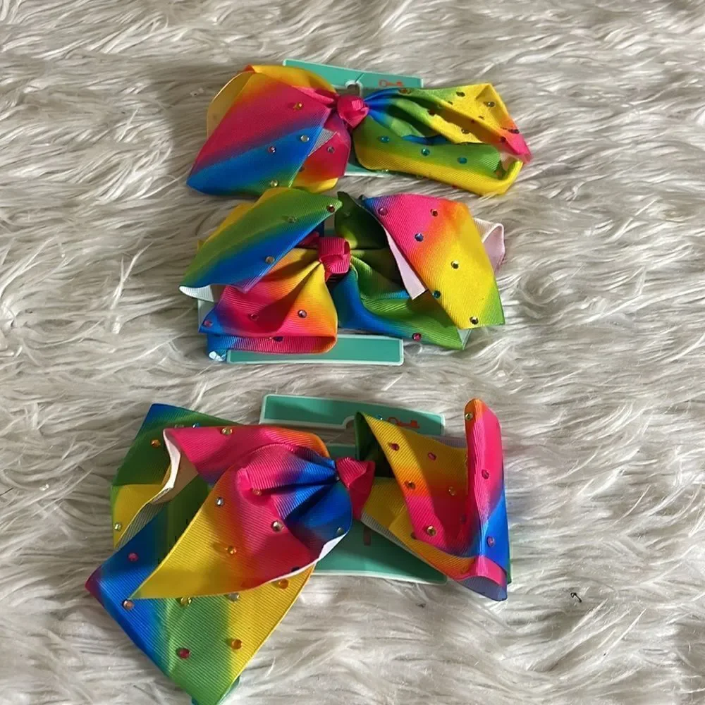 Copper key‎ Hair Bow Girls rhinestone Rainbow set of 3 New